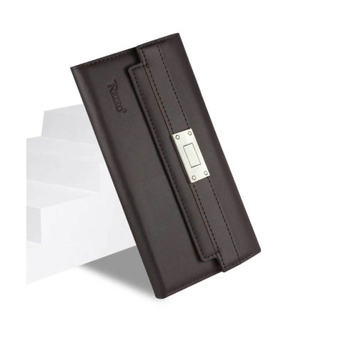 Reiko Samsung Galaxy Note 5 Genuine Leather Rfid Wallet Case And Metal Buckle Belt In Umber