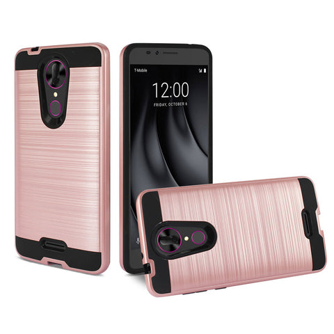 Reiko Coolpad Revvl Plus Hybrid Metal Brushed Texture Case In Rose Gold
