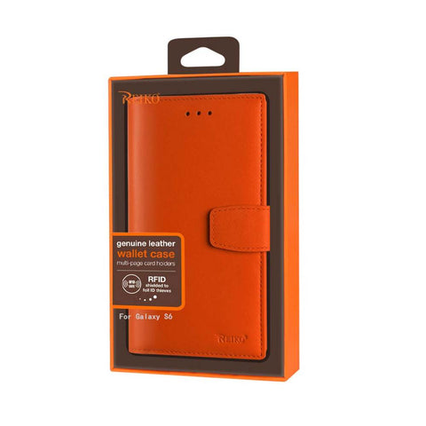 Reiko Samsung Galaxy S6 Genuine Leather Rfid Wallet Case In Tangerine