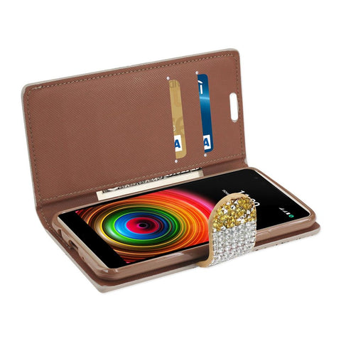 Reiko Lg X Power/ K6 Diamond Rhinestone Wallet Case In Gold