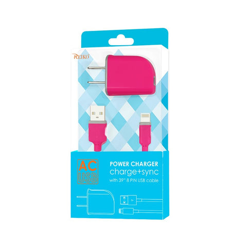 Reiko Iphone 6 1 Amp Portable Travel Adapter Charger With Cable In Hot Pink