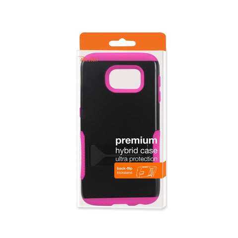 Reiko Samsung Galaxy S6 Hybrid Heavy Duty Grip Case With Lower Kickstand In Hot Pink Black