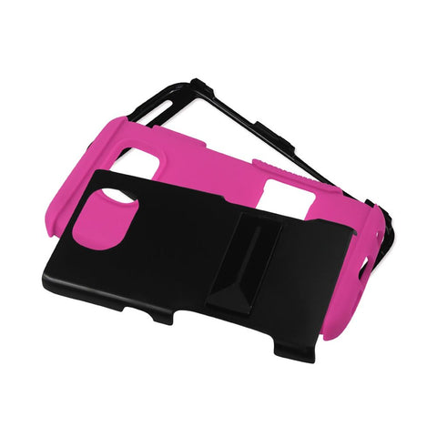 Reiko Samsung Galaxy S6 Hybrid Heavy Duty Grip Case With Lower Kickstand In Hot Pink Black