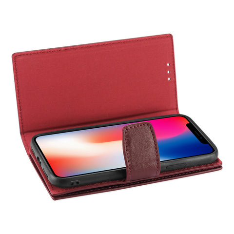 Reiko Iphone X/iphone Xs Genuine Leather Wallet Case With Rfid Card Protection In Bungundy
