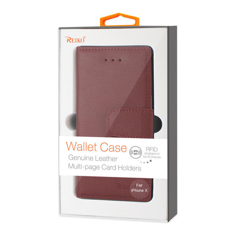 Reiko Iphone X/iphone Xs Genuine Leather Wallet Case With Rfid Card Protection In Bungundy