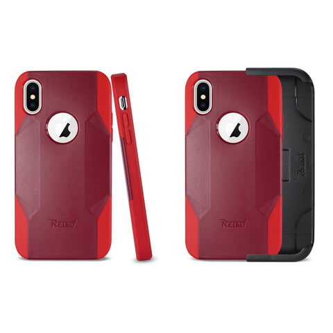 Reiko Iphone X/iphone Xs 3-in-1 Hybrid Heavy Duty Holster Combo Case In Burgundy