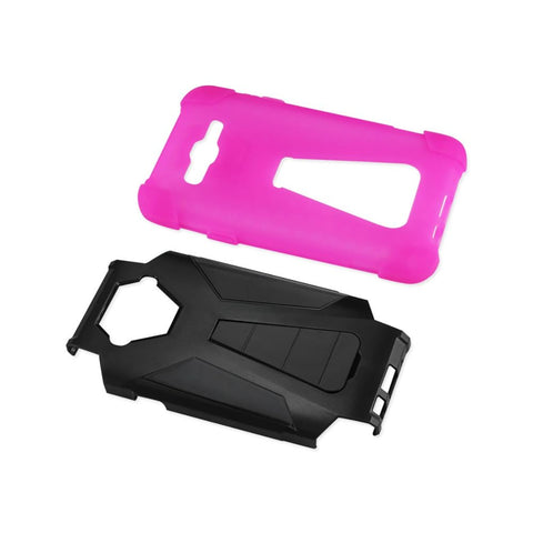 Reiko Samsung Galaxy J7 (2016) Hybrid Heavy Duty Case With Kickstand In Hot Pink Black