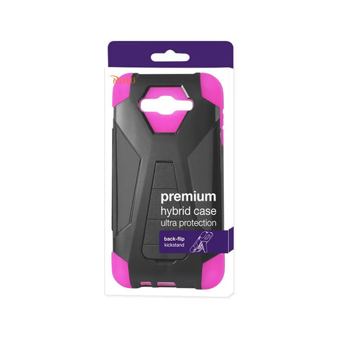 Reiko Samsung Galaxy J7 (2016) Hybrid Heavy Duty Case With Kickstand In Hot Pink Black