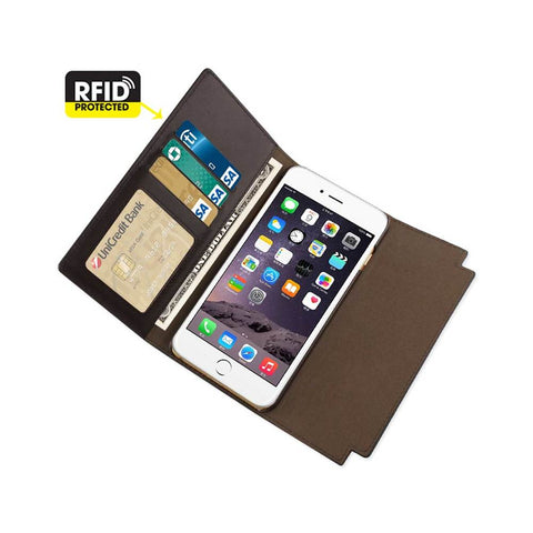 Reiko Iphone 6s Plus Genuine Leather Rfid Wallet Case And Metal Buckle Belt In Umber