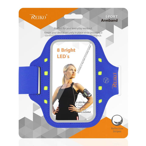 Reiko Running Sports Armband For Iphone 7 Plus/ 6s Plus Or 5.5 Inches Device With Led In Blue (5.5x5.5 Inches)
