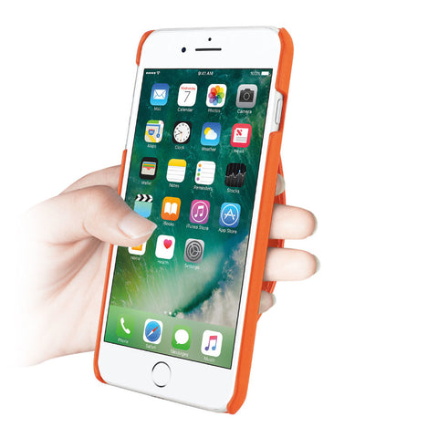 Reiko Iphone 8 Plus/ 7 Plus Genuine Leather Hand Strap Case In Tangerine