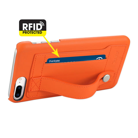Reiko Iphone 8 Plus/ 7 Plus Genuine Leather Hand Strap Case In Tangerine
