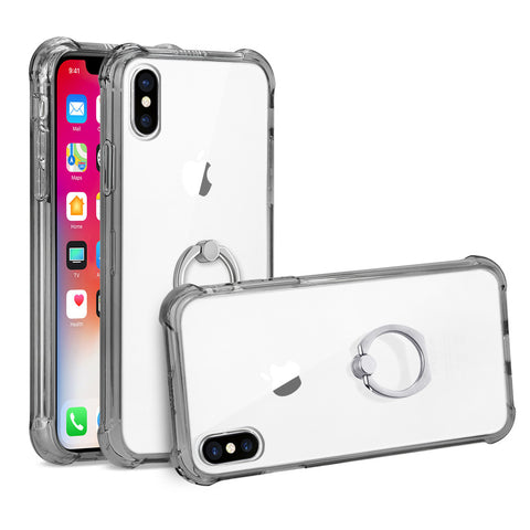 Reiko Iphone X/iphone Xs Transparent Air Cushion Bumper Case With Ring Holder In Clear Black