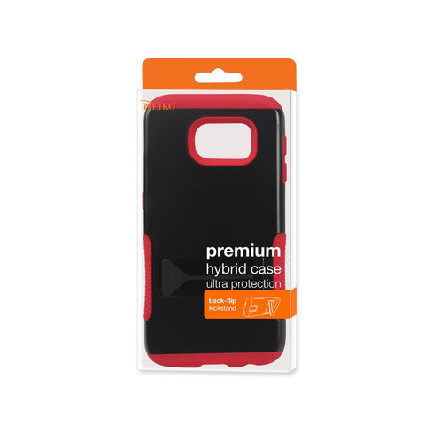Reiko Samsung Galaxy S6 Hybrid Heavy Duty Grip Case With Lower Kickstand In Red Black