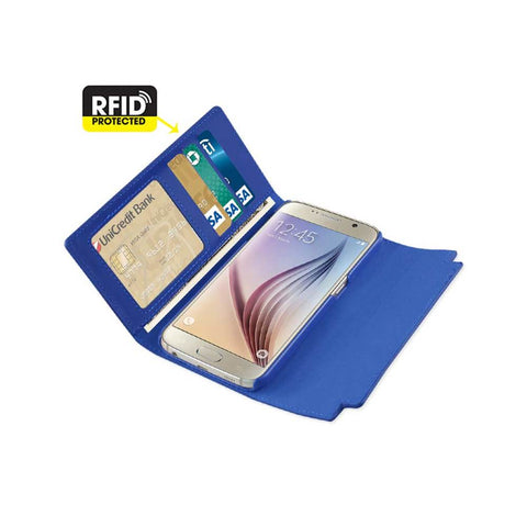Reiko Samsung Galaxy S6 Genuine Leather Rfid Wallet Case And Metal Buckle Belt In Ultramarine