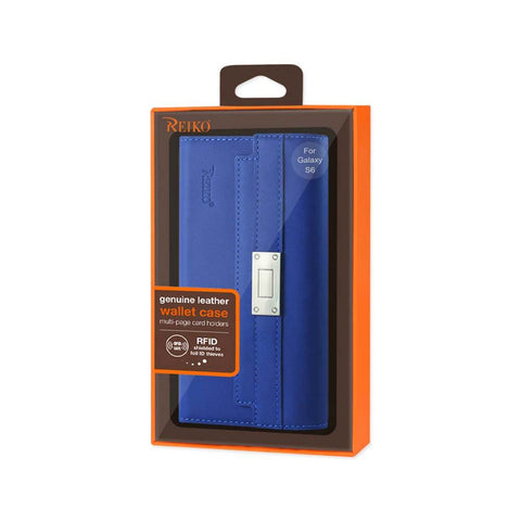Reiko Samsung Galaxy S6 Genuine Leather Rfid Wallet Case And Metal Buckle Belt In Ultramarine