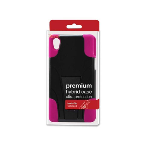 Reiko Sony Xperia Z3v Hybrid Heavy Duty Case With Kickstand In Hot Pink Black
