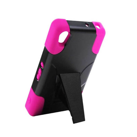 Reiko Sony Xperia Z3v Hybrid Heavy Duty Case With Kickstand In Hot Pink Black