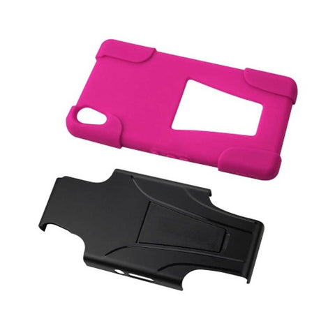 Reiko Sony Xperia Z3v Hybrid Heavy Duty Case With Kickstand In Hot Pink Black