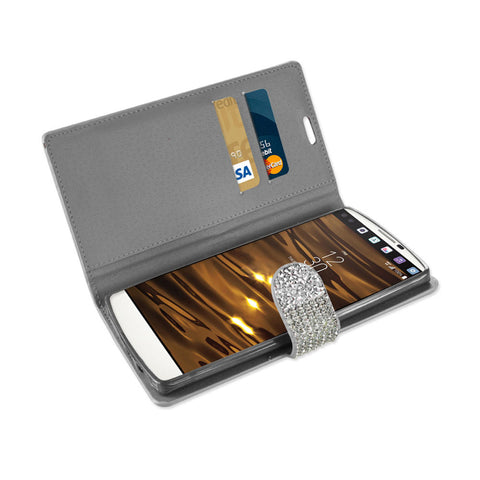 Reiko Lg V10 Diamond Rhinestone Wallet Case In Silver