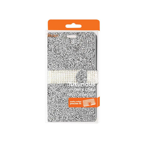 Reiko Lg V10 Diamond Rhinestone Wallet Case In Silver