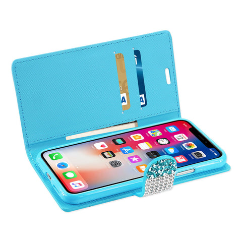 Reiko Iphone X/iphone Xs Diamond Rhinestone Wallet Case In Blue