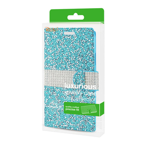 Reiko Iphone X/iphone Xs Diamond Rhinestone Wallet Case In Blue