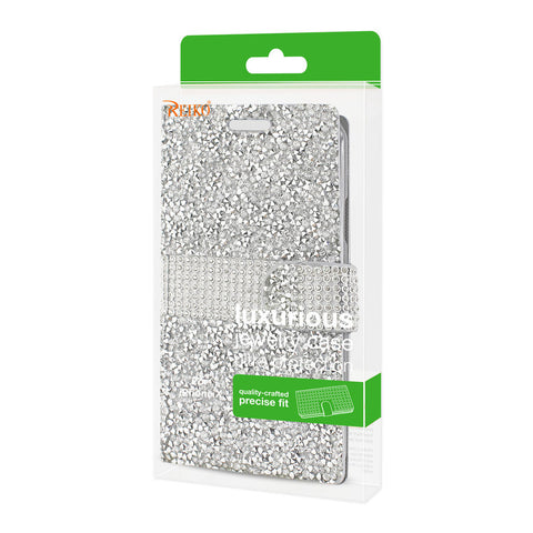 Reiko Iphone X/iphone Xs Diamond Rhinestone Wallet Case In Silver