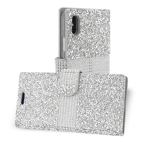 Reiko Iphone X/iphone Xs Diamond Rhinestone Wallet Case In Silver