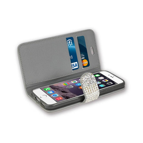 Reiko Iphone 6 Diamond Rhinestone Wallet Case In Silver