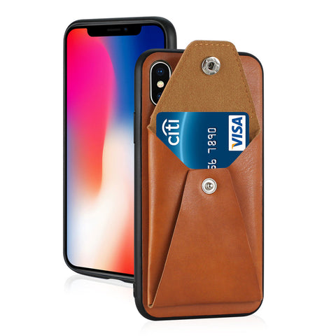 Reiko Iphone X/iphone Xs Durable Leather Protective Case With Back Pocket In Brown