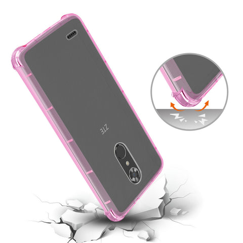 Reiko Zte Max Xl/ N9560 Clear Bumper Case With Air Cushion Protection In Clear Hot Pink