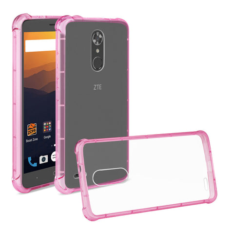 Reiko Zte Max Xl/ N9560 Clear Bumper Case With Air Cushion Protection In Clear Hot Pink