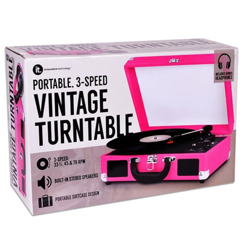 Innovative Technology 3-speed Vintage Suitcase Turntable W/built-instereo Speakers & Matching Headphones (pink)