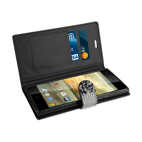 Reiko Zte Warp Elite Diamond Rhinestone Wallet Case In Black