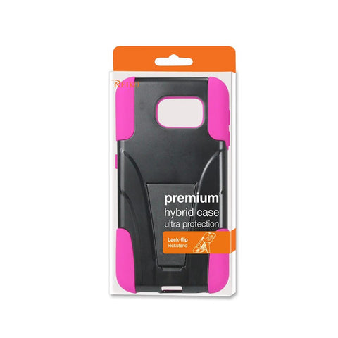 Reiko Samsung Galaxy S6 Hybrid Heavy Duty Case With Kickstand In Hot Pink Black