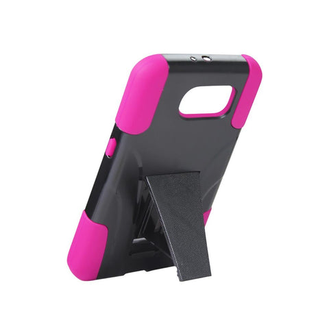 Reiko Samsung Galaxy S6 Hybrid Heavy Duty Case With Kickstand In Hot Pink Black