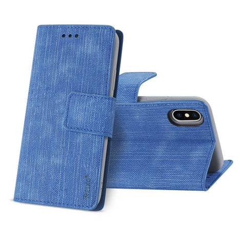 Reiko Iphone X/iphone Xs Denim Wallet Case With Gummy Inner Shell And Kickstand Function In Navy
