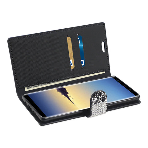 Reiko Samsung Galaxy Note 8 Diamond Rhinestone Wallet Case In Black