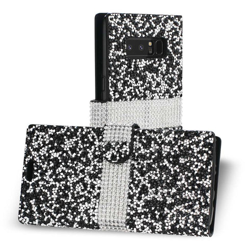 Reiko Samsung Galaxy Note 8 Diamond Rhinestone Wallet Case In Black