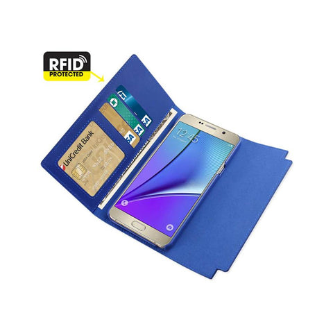 Reiko Samsung Galaxy Note 5 Genuine Leather Rfid Wallet Case And Metal Buckle Belt In Ultramarine