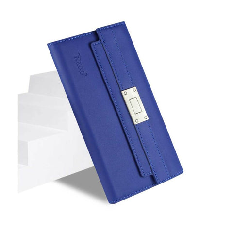 Reiko Samsung Galaxy Note 5 Genuine Leather Rfid Wallet Case And Metal Buckle Belt In Ultramarine