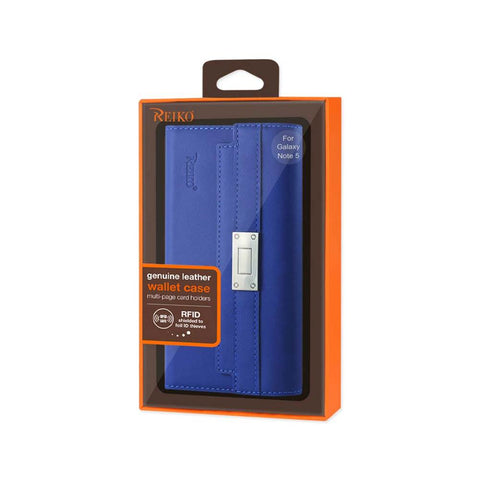 Reiko Samsung Galaxy Note 5 Genuine Leather Rfid Wallet Case And Metal Buckle Belt In Ultramarine