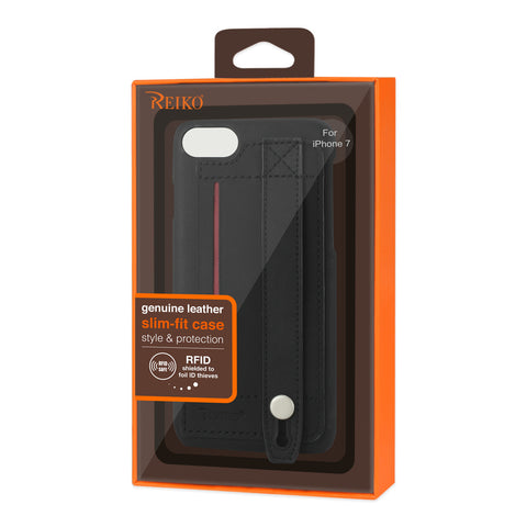 Reiko Iphone 8/ 7 Genuine Leather Hand Strap Case In Black