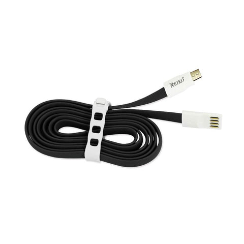Reiko Flat Micro Usb Gold Plated Data Cable 3.9ft With Cable Tie In Black