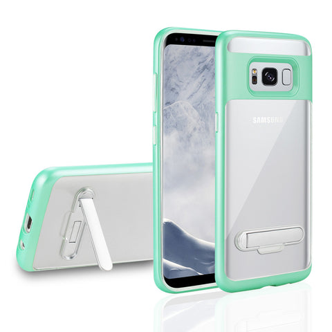 Reiko Samsung Galaxy S8 Edge/ S8 Plus Transparent Bumper Case With Kickstand And Matte Inner Finish In Clear Green