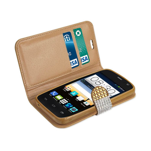 Reiko Zte Sonata 2 Jewelry Diamond Rhinestone Wallet Case In Gold