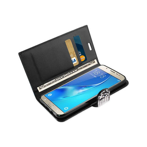 Reiko Samsung Galaxy J7 Diamond Rhinestone Wallet Case In Black