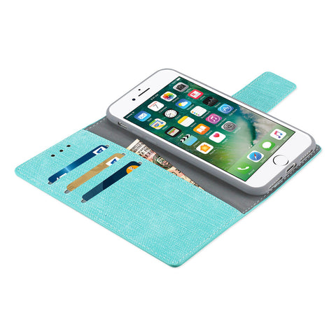 Reiko Iphone 8/ 7 Denim Wallet Case With Gummy Inner Shell And Kickstand Function In Blue