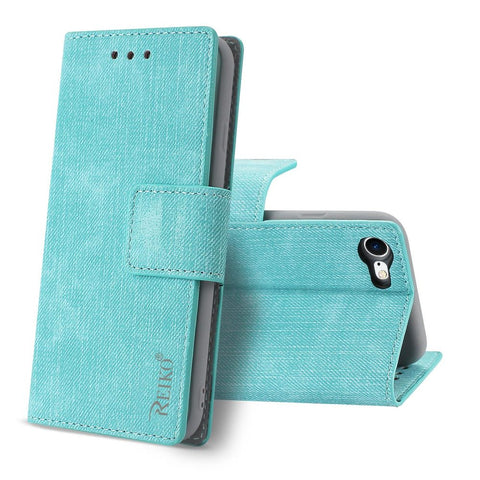 Reiko Iphone 8/ 7 Denim Wallet Case With Gummy Inner Shell And Kickstand Function In Blue